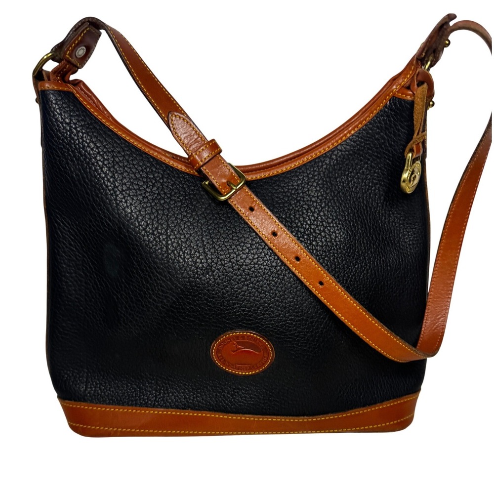 Dooney & Bourke Vintage All Weather Leather Hobo Bag Black Tan A0 360818. Y2K
